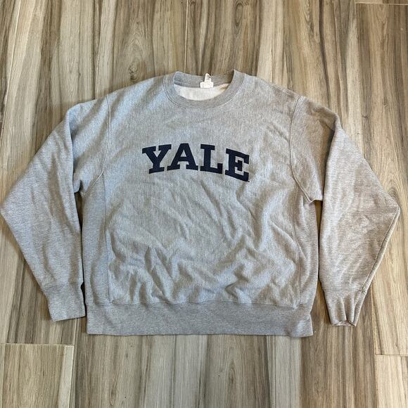 Y2K Champion Yale Reverse Weave Crewneck Sweatshirt With Unisex L Gray 2000s - Picture 1 of 8